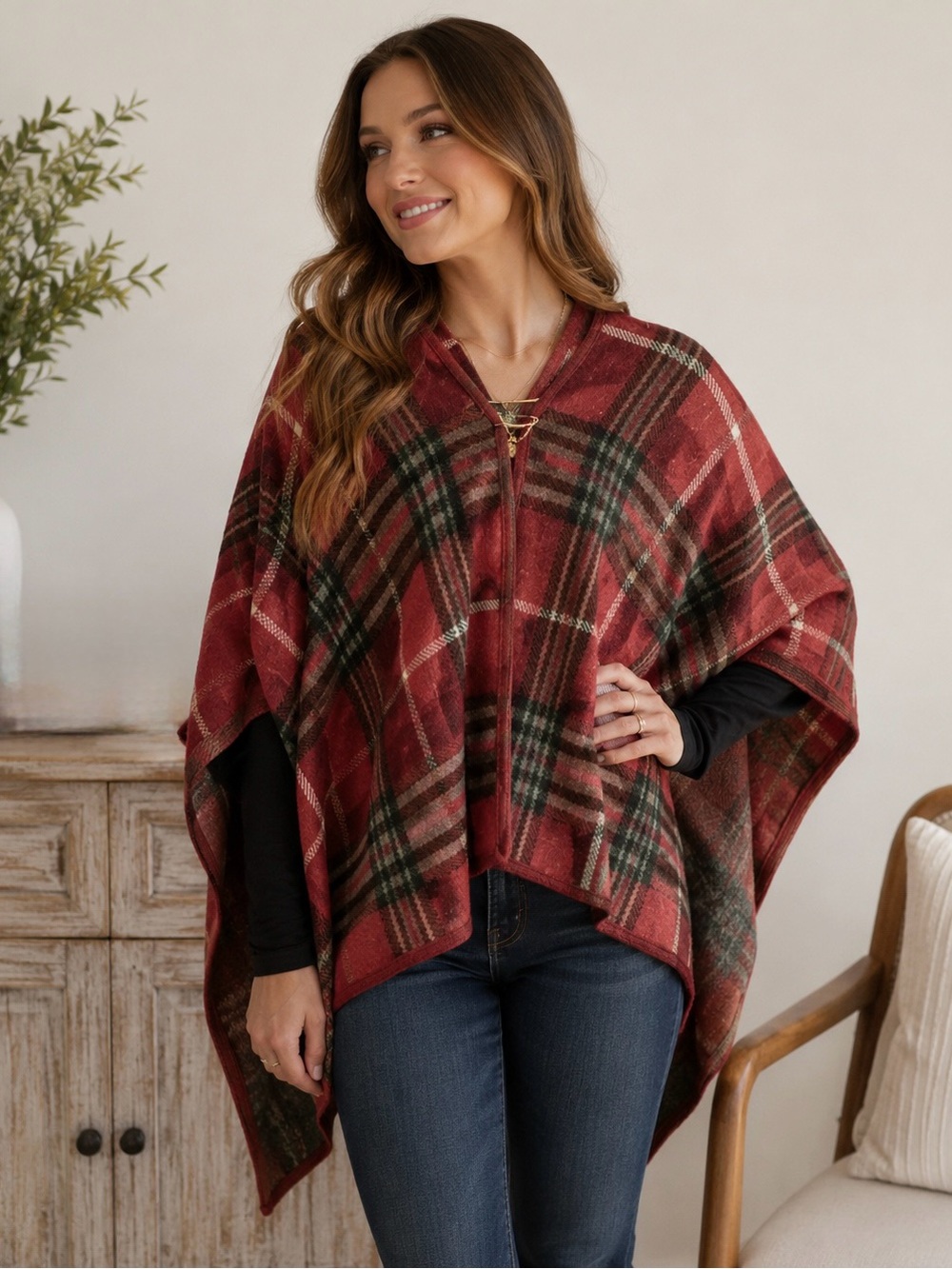 Plaid poncho/shawl